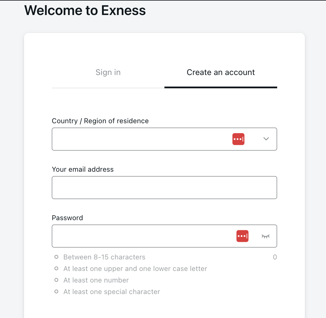 Exness account opening process in Nigeria